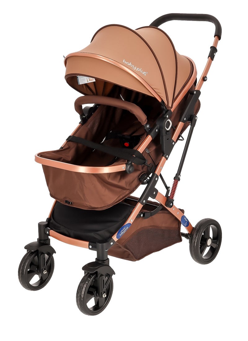 Multifunctional Luxury Baby Stroller Pram | Lightweight, Foldable, Portable Travel Stroller with Safety Harness, UV Protection Canopy, 6 Adjustable Reclining Positions | Durable Design for Newborns & Toddlers (0-4 Years) BROWN