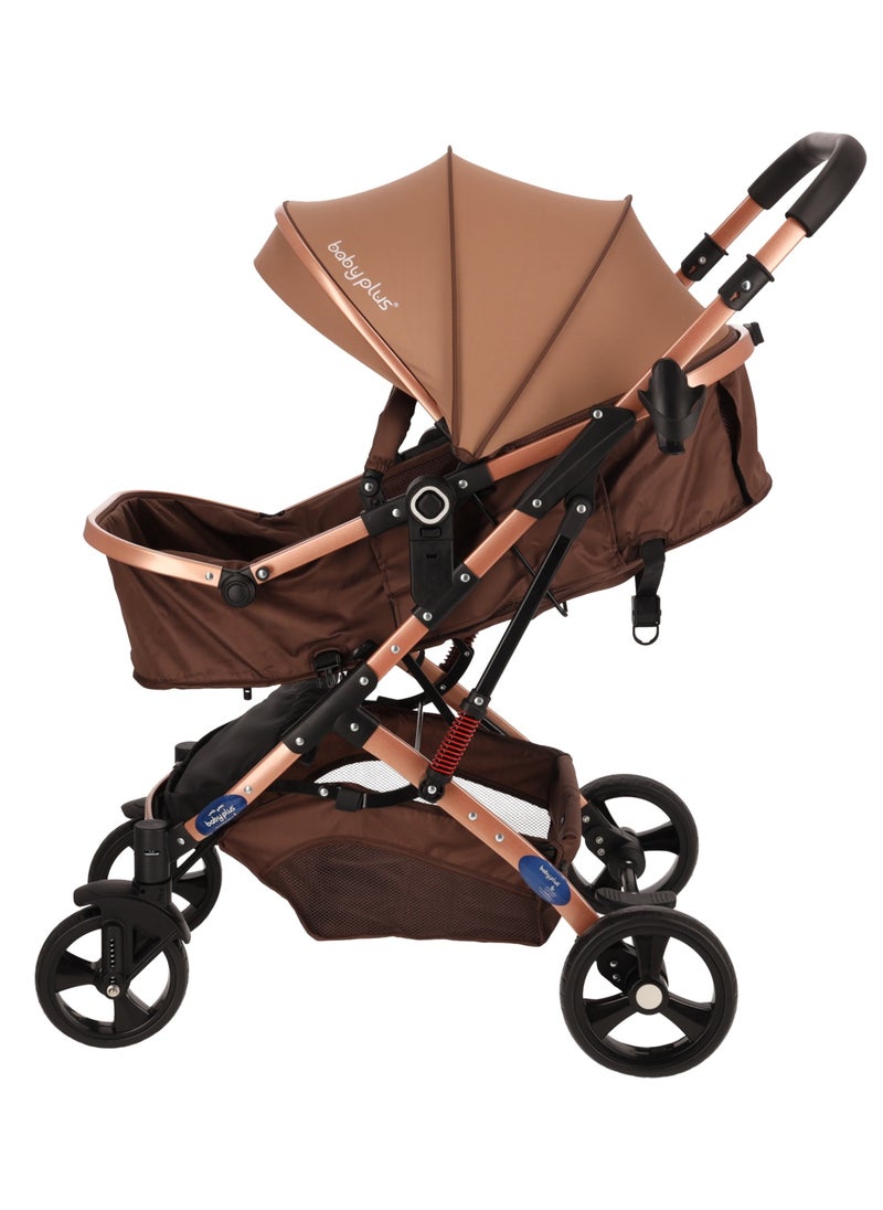 Multifunctional Luxury Baby Stroller Pram | Lightweight, Foldable, Portable Travel Stroller with Safety Harness, UV Protection Canopy, 6 Adjustable Reclining Positions | Durable Design for Newborns & Toddlers (0-4 Years) BROWN