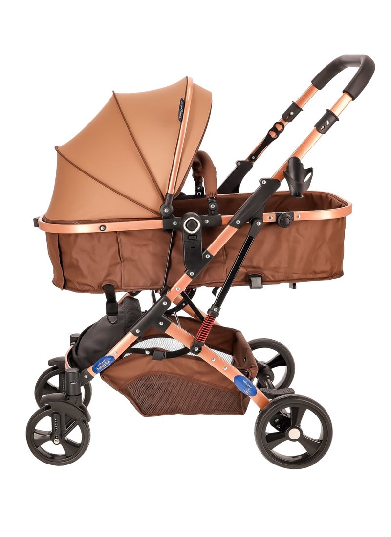 Multifunctional Luxury Baby Stroller Pram | Lightweight, Foldable, Portable Travel Stroller with Safety Harness, UV Protection Canopy, 6 Adjustable Reclining Positions | Durable Design for Newborns & Toddlers (0-4 Years) BROWN