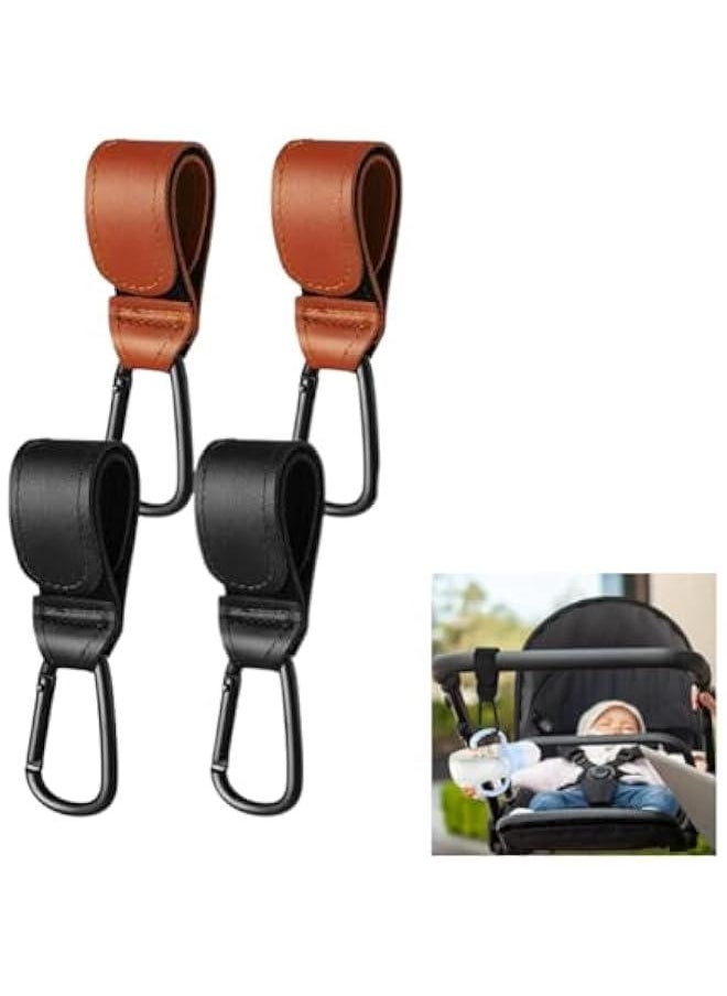 4-Pack Stroller Hooks for Hanging Diaper Bags - Universal Accessories for Stroller, Car, or Shopping Cart (2 Black + 2 Brown)