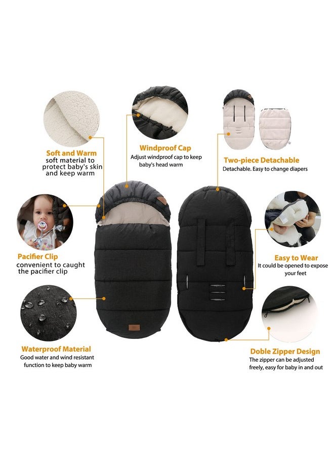 LAT Baby Warm Bunting Bag Universal,Stroller Sleeping Bag Cold Weather,Waterproof Toddler Footmuff(Detachable,Black)
