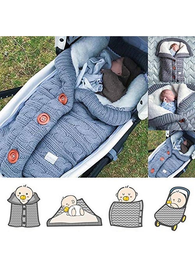 insular Warm Baby Sleeping Bag Envelope Winter Kid Sleepsack Footmuff Stroller Knitted Sleep Sack Newborn Knit Wool Swaddling Blanket (Gray)