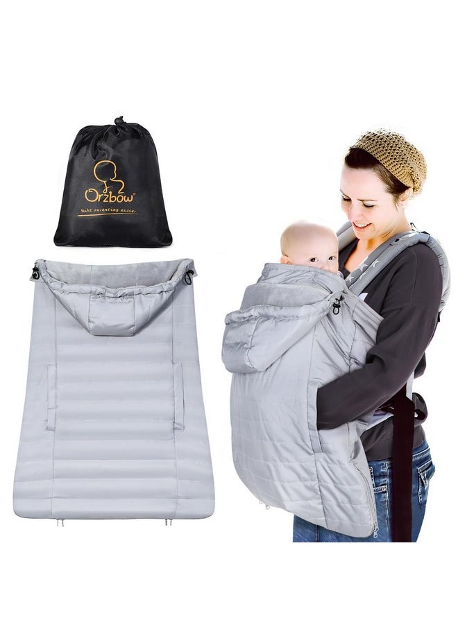 Orzbow Winter Baby Carrier Cover with Detachable Hood, Waterproof & Windproof, Universal for Baby Carriers and Baby Waist Stool, Baby Bunting Bag for Car Seats and Strollers with Storage Bag, Gray