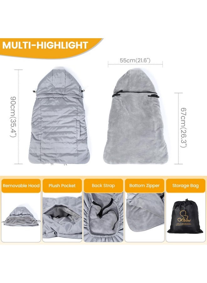 Orzbow Winter Baby Carrier Cover with Detachable Hood, Waterproof & Windproof, Universal for Baby Carriers and Baby Waist Stool, Baby Bunting Bag for Car Seats and Strollers with Storage Bag, Gray