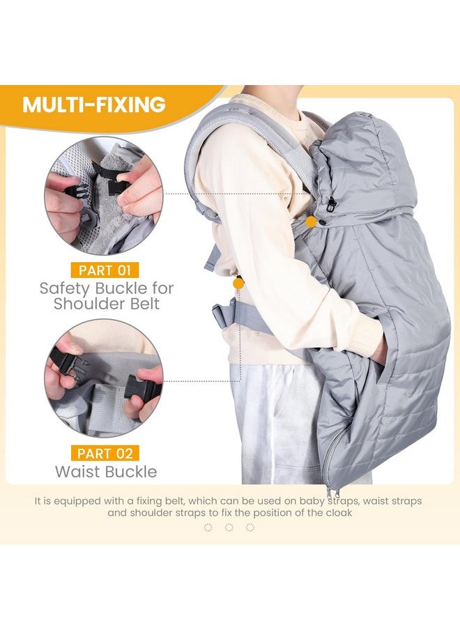 Orzbow Winter Baby Carrier Cover with Detachable Hood, Waterproof & Windproof, Universal for Baby Carriers and Baby Waist Stool, Baby Bunting Bag for Car Seats and Strollers with Storage Bag, Gray