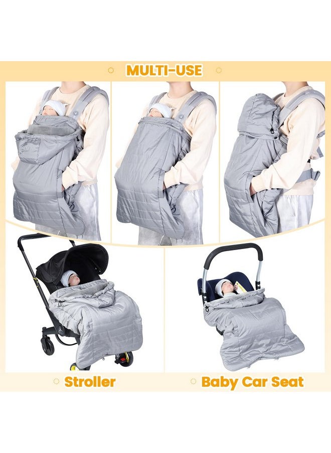 Orzbow Winter Baby Carrier Cover with Detachable Hood, Waterproof & Windproof, Universal for Baby Carriers and Baby Waist Stool, Baby Bunting Bag for Car Seats and Strollers with Storage Bag, Gray