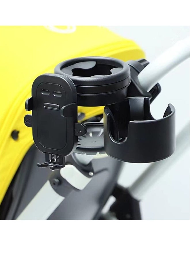 Cup Holder Upgraded Universal 3-in-1 Cup Holder with Phone Holder Organizer Accommodates two cups 360° Rotation One-hand Operationm for Stroller Bike Walker Wheelchair Scooter