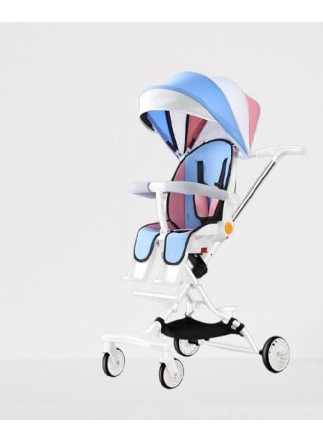 Portable Compact Airport Travel Stroller, White And Blue Cap