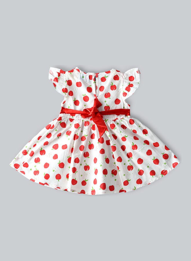 Strawberry Printed Knee Length Dress White/Red