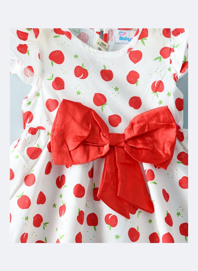 Strawberry Printed Knee Length Dress White/Red