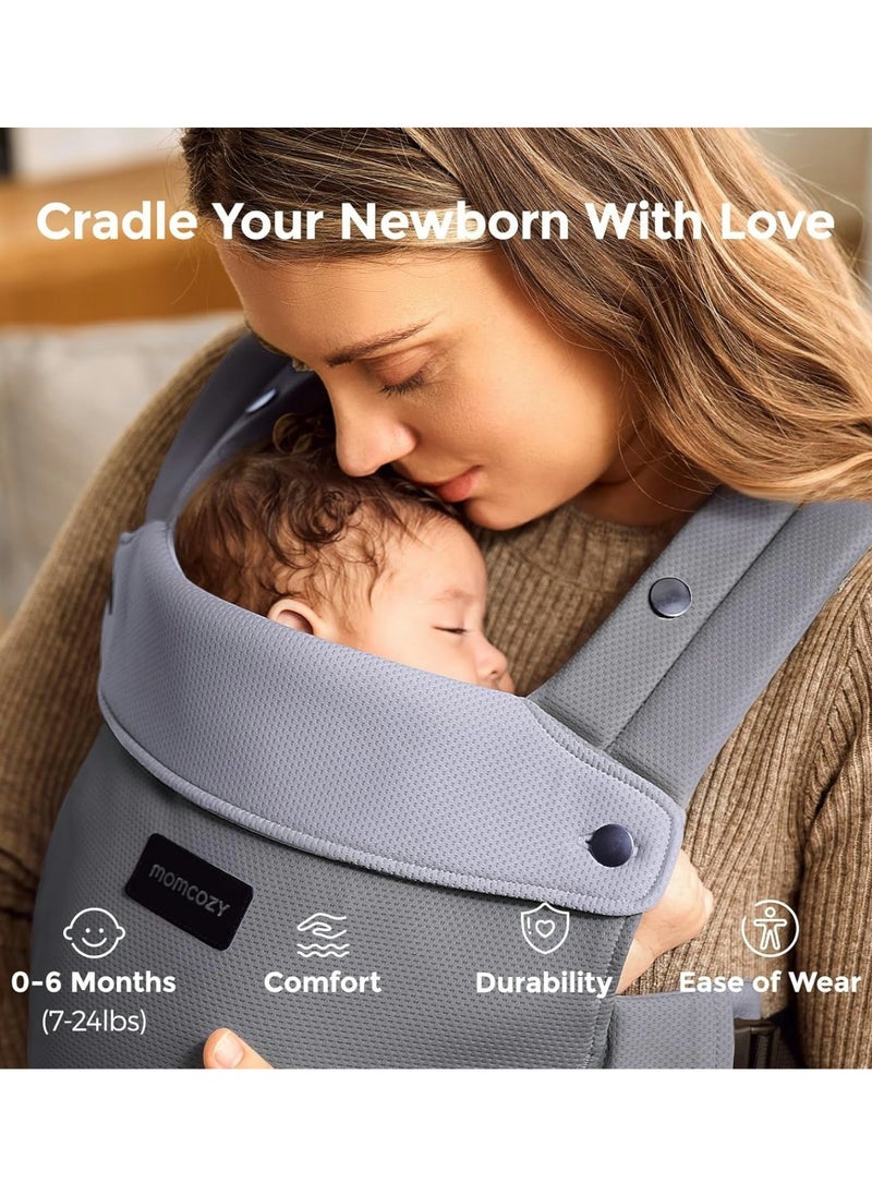 Newborn Baby Carrier - Ergonomic, Cozy and Lightweight Carrier for 7-24lbs, Adjustable Neck Support with Sunshield, Breathable Airmesh Perfect for Summer Outing