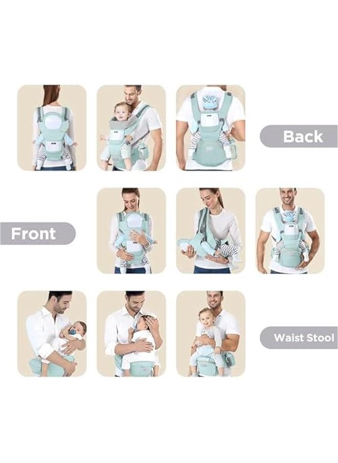 Baby Carrier with Hip Seat, Multi-Functional 9 in 1 Baby Carrier Newborn to Toddler for All Seasons, Baby Backpack Carrier for Toddler (Green)