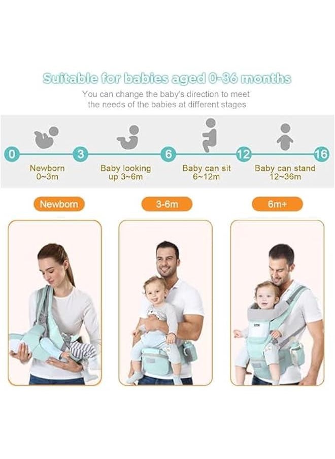 Baby Carrier with Hip Seat, Multi-Functional 9 in 1 Baby Carrier Newborn to Toddler for All Seasons, Baby Backpack Carrier for Toddler (Green)