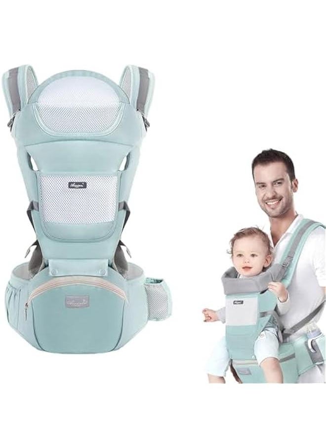 Baby Carrier with Hip Seat, Multi-Functional 9 in 1 Baby Carrier Newborn to Toddler for All Seasons, Baby Backpack Carrier for Toddler (Green)