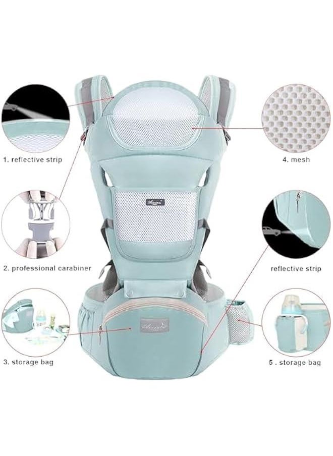 Baby Carrier with Hip Seat, Multi-Functional 9 in 1 Baby Carrier Newborn to Toddler for All Seasons, Baby Backpack Carrier for Toddler (Green)