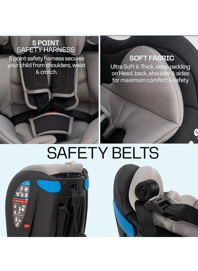 Convertible Car Seat for Baby 0 to 12 Years with 360° Rotatable, ISOFIX, 3 Position Recline, Headrest Adjustable ECE R44/04 Safety Certified Baby Car Seat for Toddlers Kids Boys Girls Grey