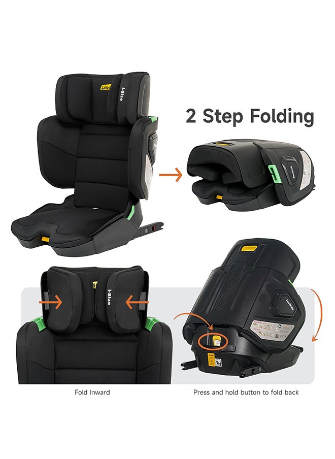 Cabin Size Portable Rober i-Size Booster Seat With ISOFIX, 100 - 150 CM (Approx. 3 To 12 Years), Adjustbale Height And Width, Compact And Folding, ECE R129, Black