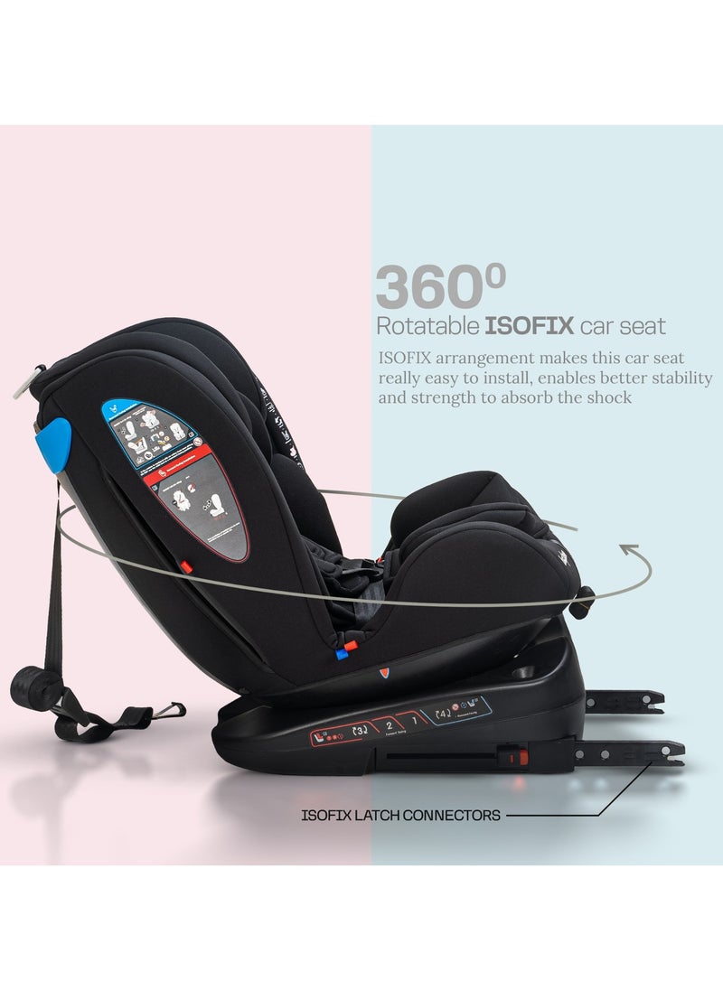 Convertible Car Seat for Baby 0 to 12 Years with 360° Rotatable, ISOFIX, 3 Position Recline, Headrest Adjustable ECE R44/04 Safety Certified Baby Car Seat for Toddlers Kids Boys Girls Pure Black