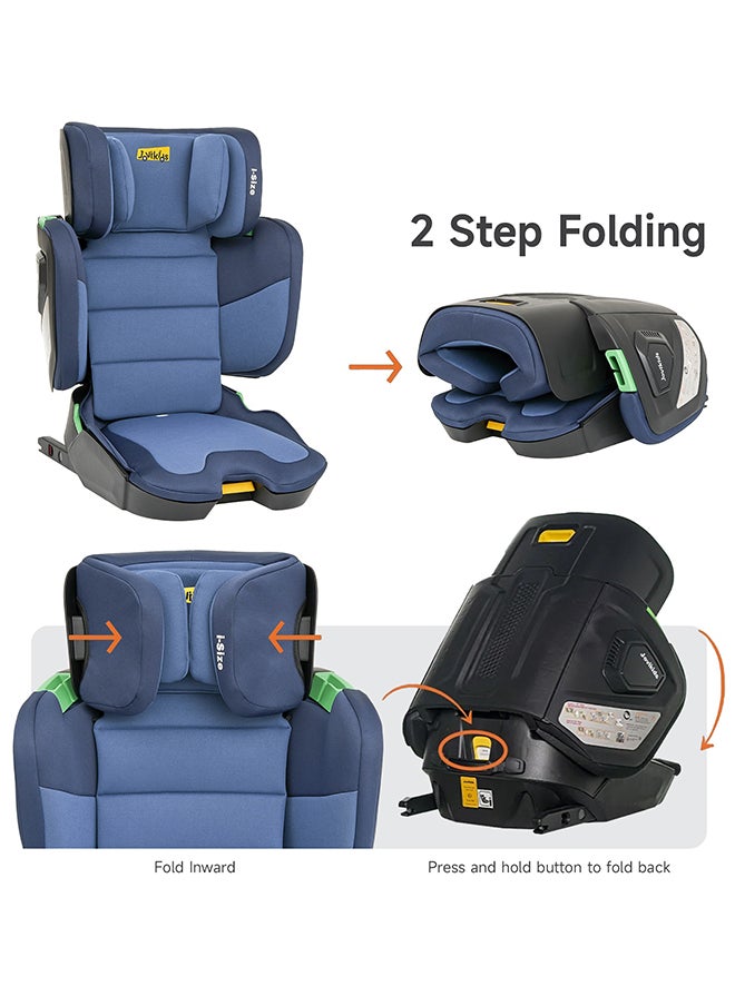 Cabin Size Portable Rober i-Size Booster Seat With ISOFIX, 100 - 150 CM (Approx. 3 To 12 Years), Adjustbale Height And Width, ECE R129, Blue