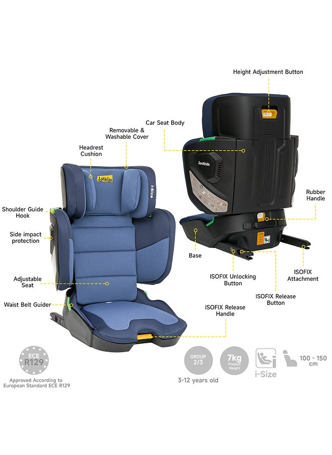 Cabin Size Portable Rober i-Size Booster Seat With ISOFIX, 100 - 150 CM (Approx. 3 To 12 Years), Adjustbale Height And Width, ECE R129, Blue