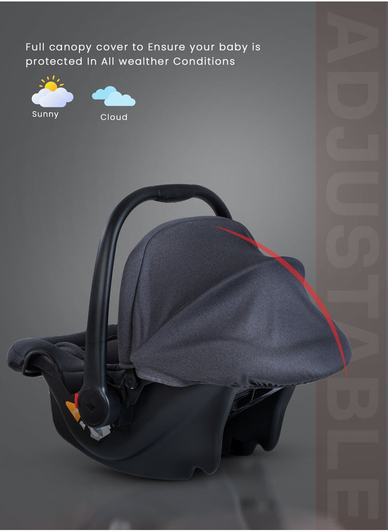 3 in 1 Multi Purpose Baby Carry Cot n Car Seat with Handle, Canopy, Adjustable Handle, 3 Point Safety Belt Rocker for Infant Baby Carry Cot for New Born Baby 0 to 15 Months Black