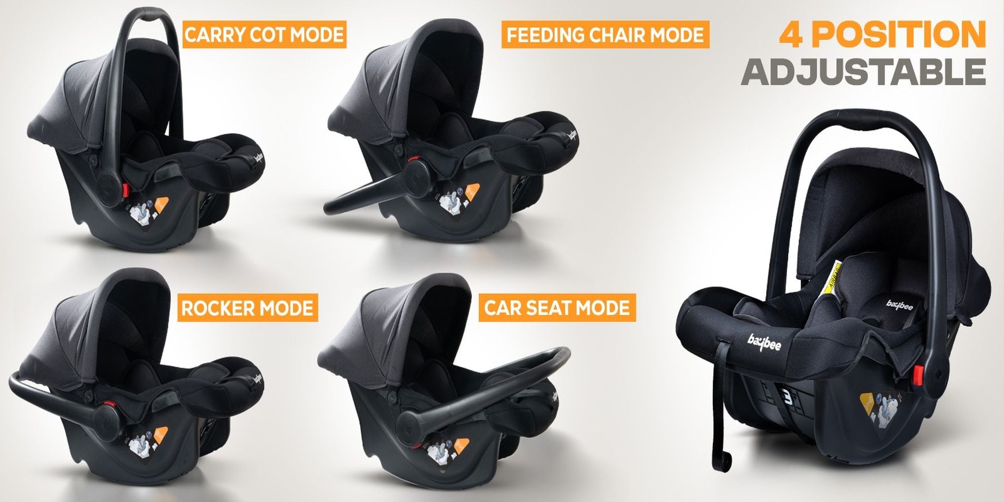 3 in 1 Multi Purpose Baby Carry Cot n Car Seat with Handle, Canopy, Adjustable Handle, 3 Point Safety Belt Rocker for Infant Baby Carry Cot for New Born Baby 0 to 15 Months Black