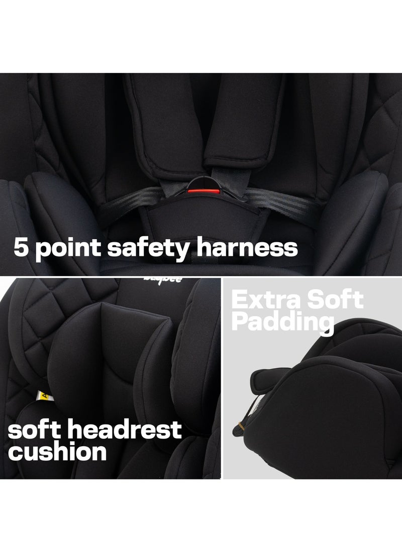 Convertible Car Seat for Baby 0 to 12 Years with ISOFIX, 3 Position Recline, Headrest Adjustable ECE R44/04 Safety Certified Travel Baby Car Seat for Toddlers Kids Boys Girls Pure Black