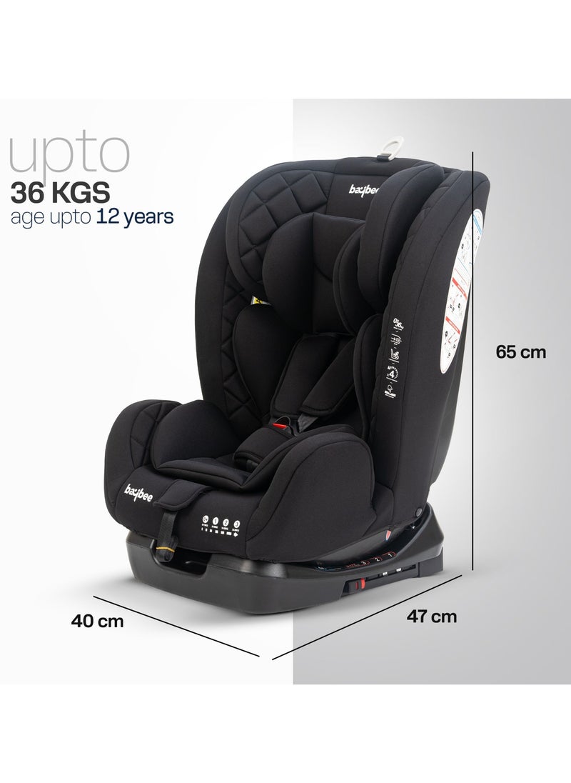 Convertible Car Seat for Baby 0 to 12 Years with ISOFIX, 3 Position Recline, Headrest Adjustable ECE R44/04 Safety Certified Travel Baby Car Seat for Toddlers Kids Boys Girls Pure Black