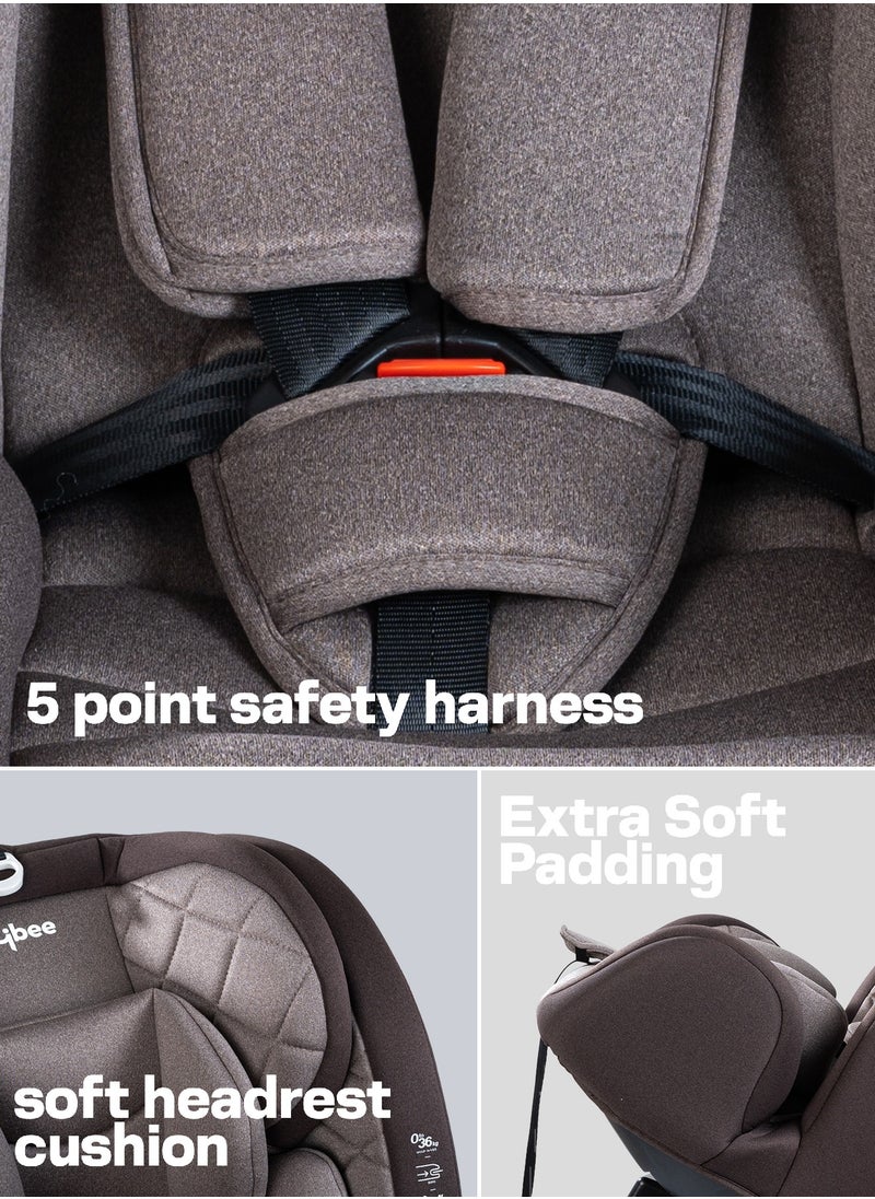 Convertible Car Seat for Baby 0 to 12 Years with ISOFIX, 3 Position Recline, Headrest Adjustable ECE R44/04 Safety Certified Travel Baby Car Seat for Toddlers Kids Boys Girls Brown