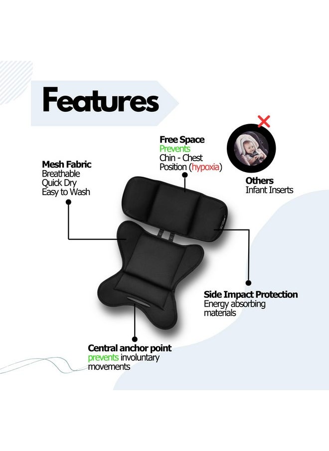 Peak and Rainbow Compatible with Doona Infant Insert - Universal Newborn Car Seat Head Support and Body - Baby Car Seat Cushion - Black Infant Insert