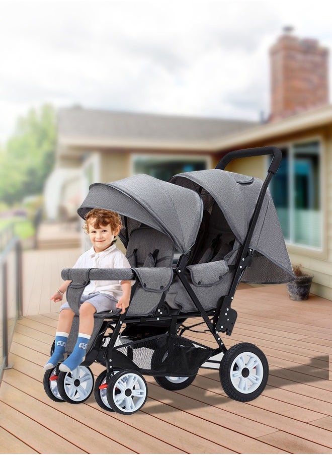 Double Ultralight Stroller Baby Double Stroller Foldable Lightweight Twins Stroller with Tandem Seating with Adjustable Backrest and Footrest for Toddler