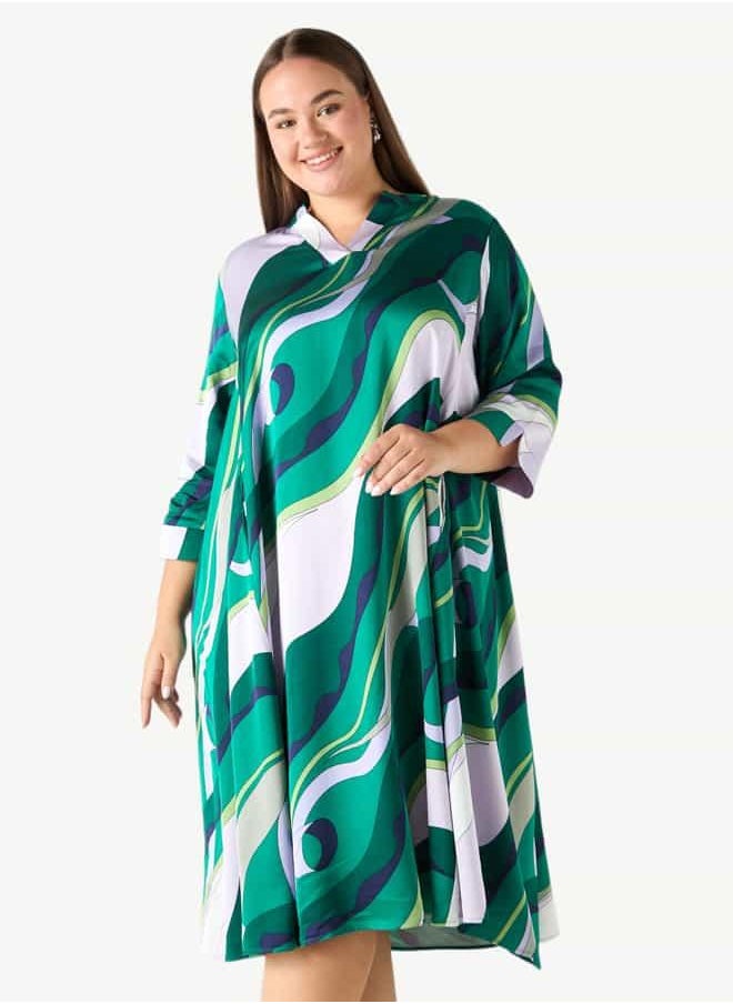 Plus Size Ulla Popken Printed Dress with 3/4 Sleeves