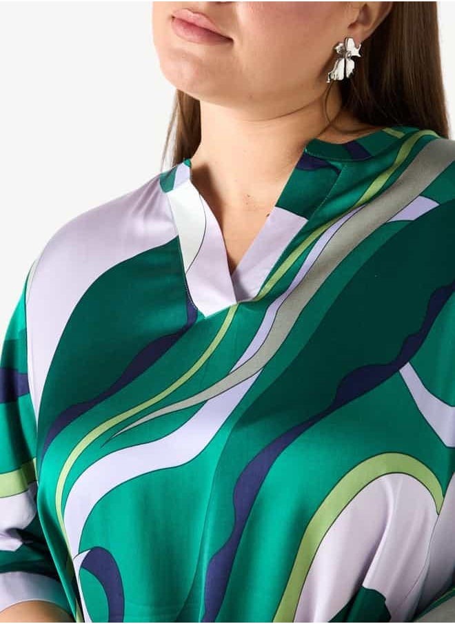 Plus Size Ulla Popken Printed Dress with 3/4 Sleeves
