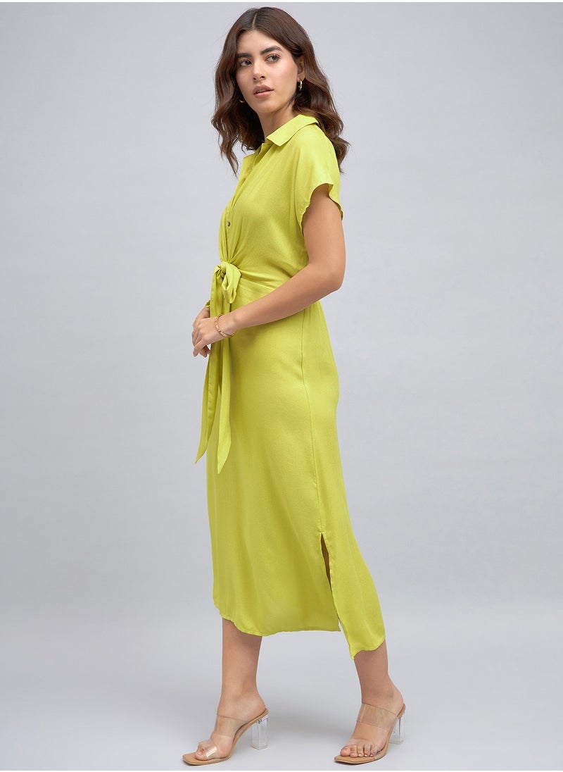 Green Regular Fit Midi Dress for Women - Viscose Moss, Half Sleeves, Casual,