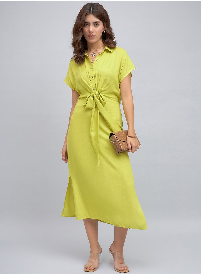Green Regular Fit Midi Dress for Women - Viscose Moss, Half Sleeves, Casual,