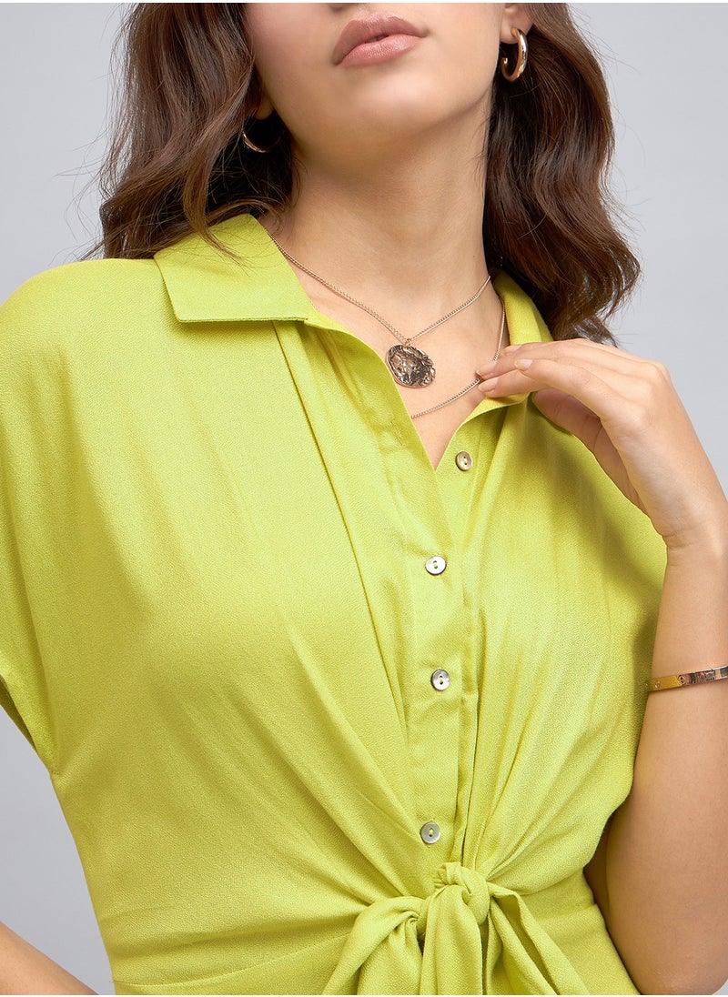 Green Regular Fit Midi Dress for Women - Viscose Moss, Half Sleeves, Casual,