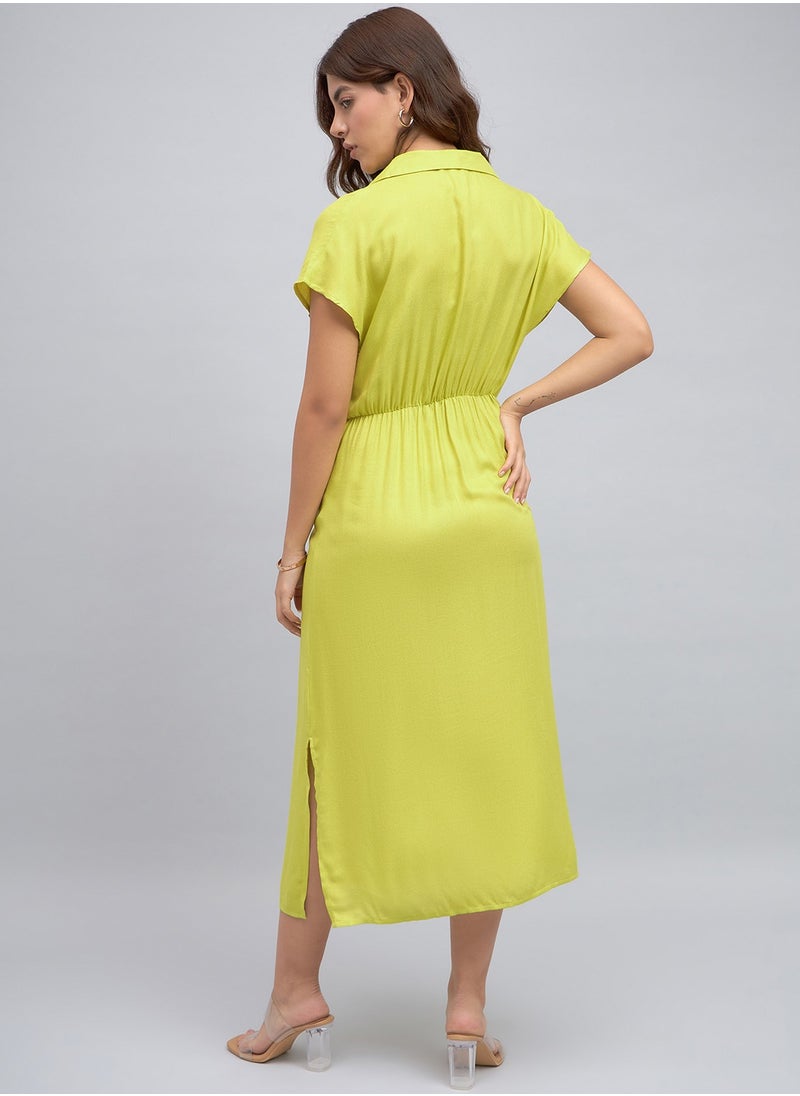 Green Regular Fit Midi Dress for Women - Viscose Moss, Half Sleeves, Casual,