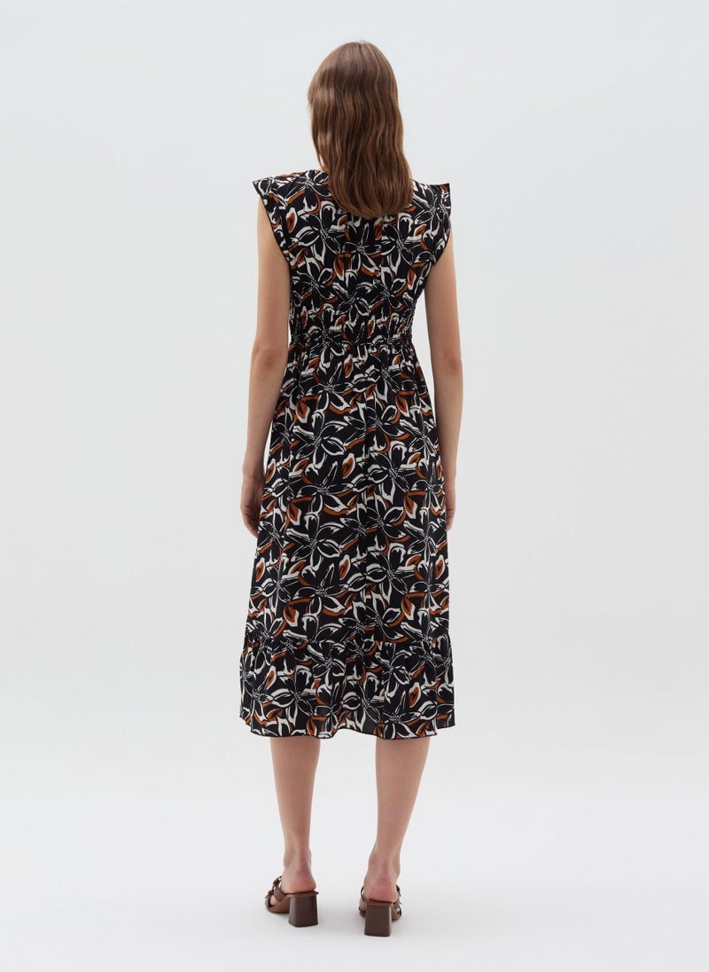 Long floral dress with smock stitch