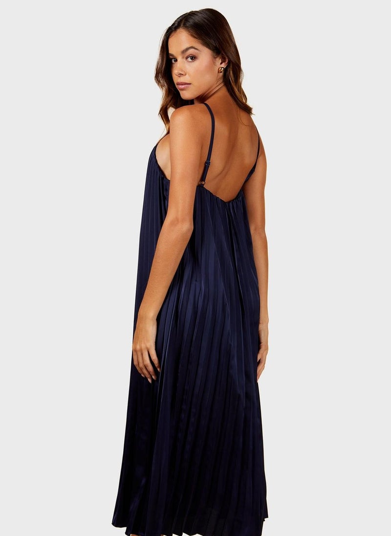 Pleated Halter Midi Dress