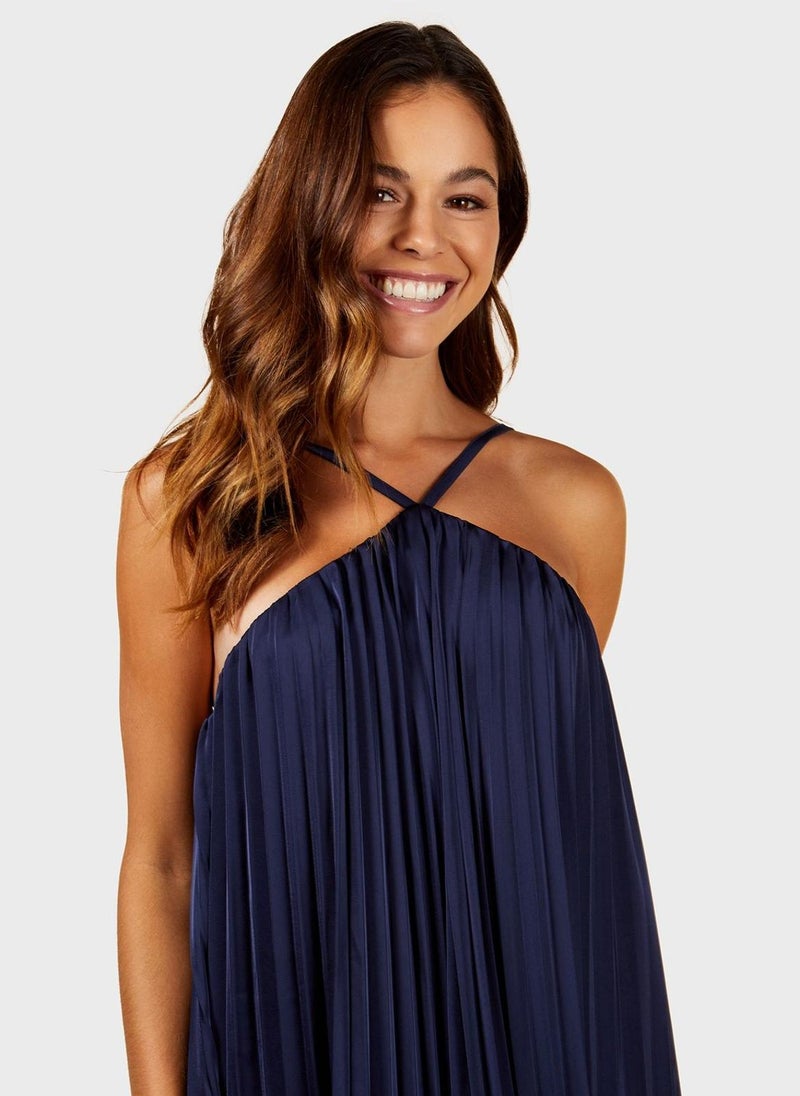 Pleated Halter Midi Dress