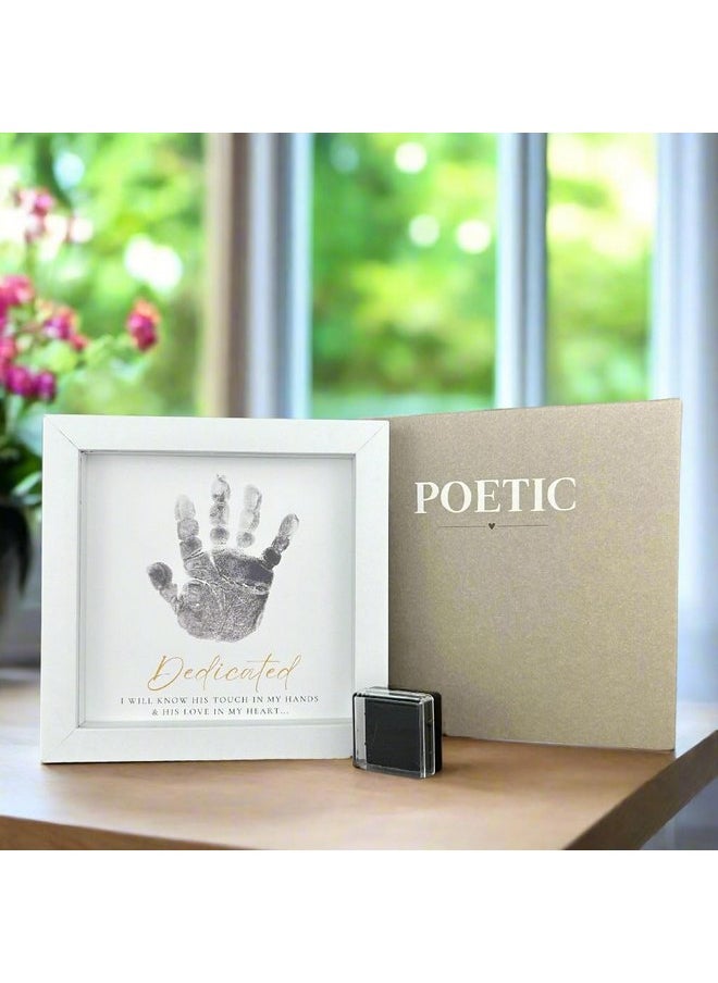 The Grandparent Gift Company- White Shadowbox Frame 6 x 6 Table or Shelf Frame with “Dedicated” Sentiment- Baby Handprint Dedication Gifts