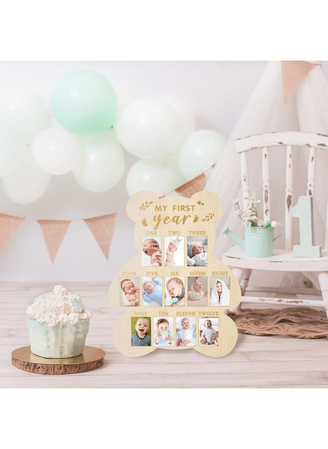 R HORSE My First Year Photo Display Wood Board, Baby’s First Year Picture Frame 12 Months Milestone Board Bear Shape 1st Birthday Photo Frame Baby Keepsake Board Nursery Decor Gift for Boy Girl