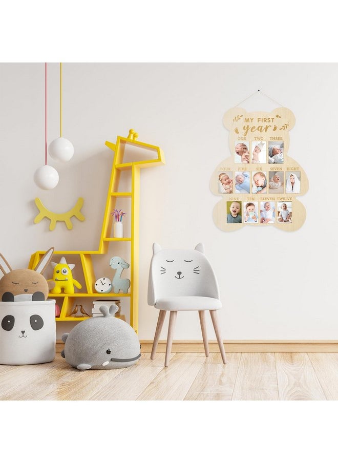 R HORSE My First Year Photo Display Wood Board, Baby’s First Year Picture Frame 12 Months Milestone Board Bear Shape 1st Birthday Photo Frame Baby Keepsake Board Nursery Decor Gift for Boy Girl
