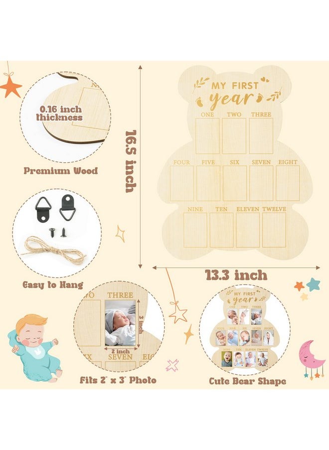 R HORSE My First Year Photo Display Wood Board, Baby’s First Year Picture Frame 12 Months Milestone Board Bear Shape 1st Birthday Photo Frame Baby Keepsake Board Nursery Decor Gift for Boy Girl