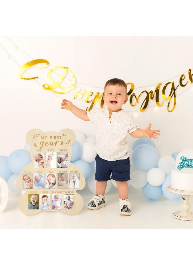 R HORSE My First Year Photo Display Wood Board, Baby’s First Year Picture Frame 12 Months Milestone Board Bear Shape 1st Birthday Photo Frame Baby Keepsake Board Nursery Decor Gift for Boy Girl