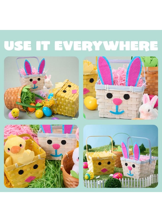 JOYIN 3 Pcs Easter Baskets, Bunny Chick Carrot Baskets with Folding Handle & 150g Easter Raffia Paper Grass, Pink, Yellow & Green Empty Gift Basket for Baby Girls Boys First Easter