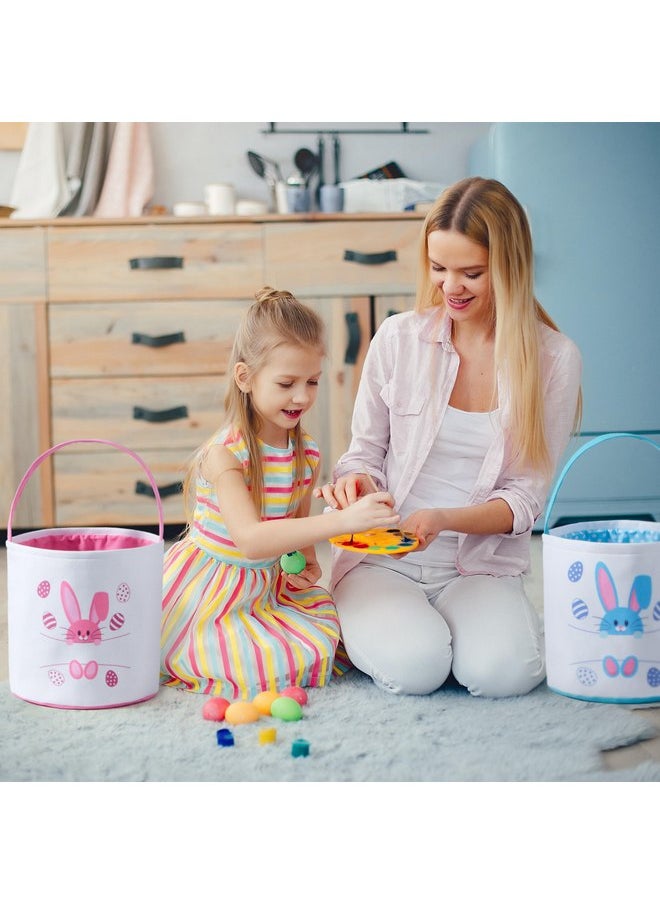 JOYIN 2 Pcs Easter Bunny Cotton Basket Set, Personalized Easter Basket with Name Sign Space, Blue & Pink Bunny Patterns, Easter Gift Bags Party Favor Storage Container for Kids First Easter Basket