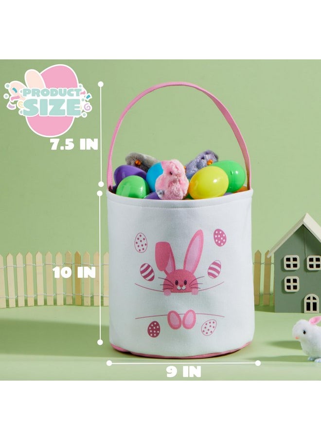 JOYIN 2 Pcs Easter Bunny Cotton Basket Set, Personalized Easter Basket with Name Sign Space, Blue & Pink Bunny Patterns, Easter Gift Bags Party Favor Storage Container for Kids First Easter Basket