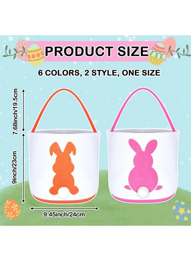 Jexine 12 Pcs Easter Bunny Basket Bags Bulk for Kids Gift Bucket Easter Eggs Hunt Basket with Handle Bunny Tote Bag Bucket Carry Rabbit Fluffy Tails Bag for Easter Party(Rainbow Color,Cute Style)