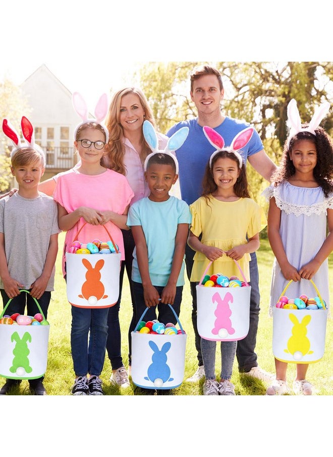 Jexine 12 Pcs Easter Bunny Basket Bags Bulk for Kids Gift Bucket Easter Eggs Hunt Basket with Handle Bunny Tote Bag Bucket Carry Rabbit Fluffy Tails Bag for Easter Party(Rainbow Color,Cute Style)